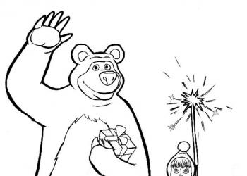 Новогодние раскраски на тему маша и медведь